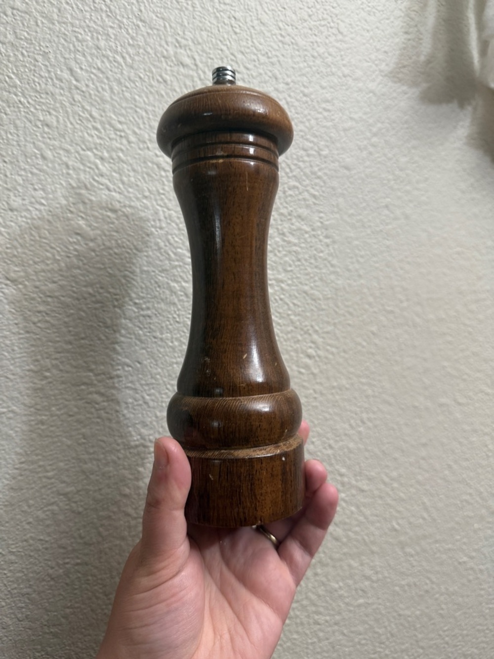 Vintage Turned Wood Pepper Mill in Walnut Brown